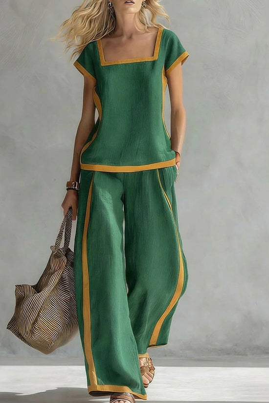 Women's Casual Square-Neck Short-Sleeve Pants Set 