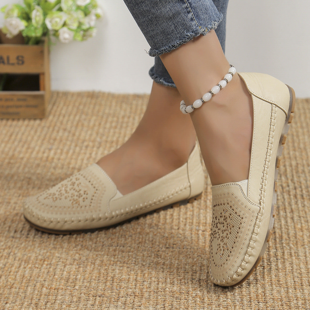 Handmade Stitching Gommino Solid Color Casual Women's Shoes CJ US