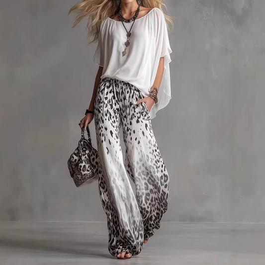 Slimming Wide-leg Straight-leg Casual Pants And Chiffon Top Set 