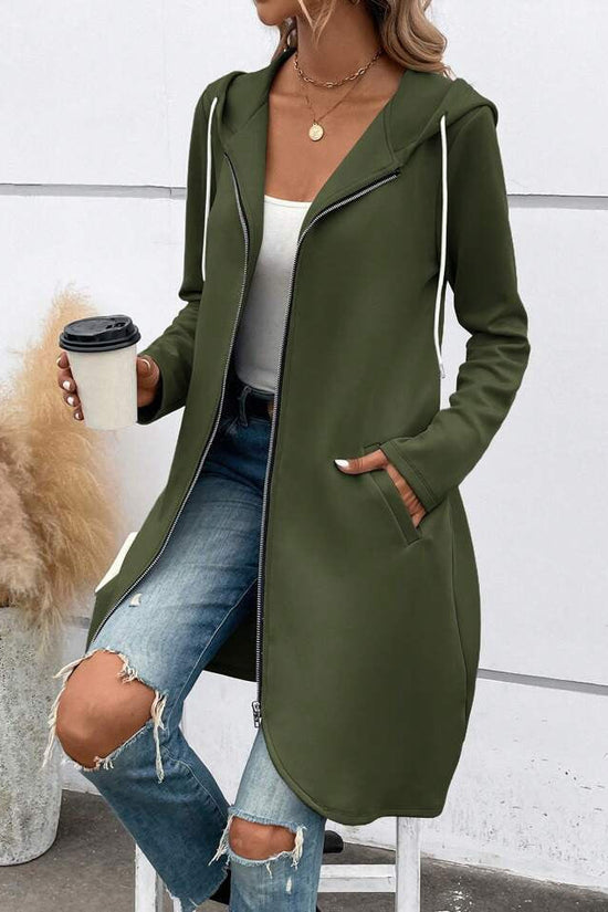 Personality Street Zip Hooded Long Velvet Lining Sweatshirt 