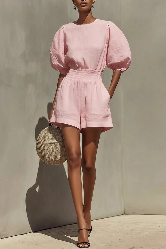 Women's Puff-Sleeve Casual Fashionable Comfortable Set 