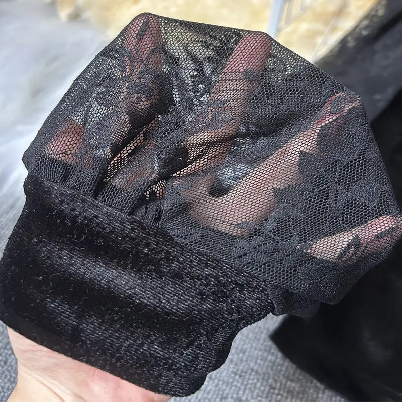 Women's Velvet & Lace Trim Top V-Neck Long Sleeve Blouse With Button Accent For Autumn And Winter 