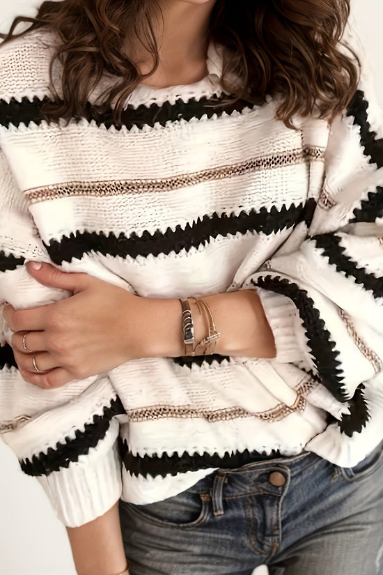 Women's Autumn And Winter Commuting Pullover, Striped Casual Long Sleeved Knitted Sweater Diversi Fashion™