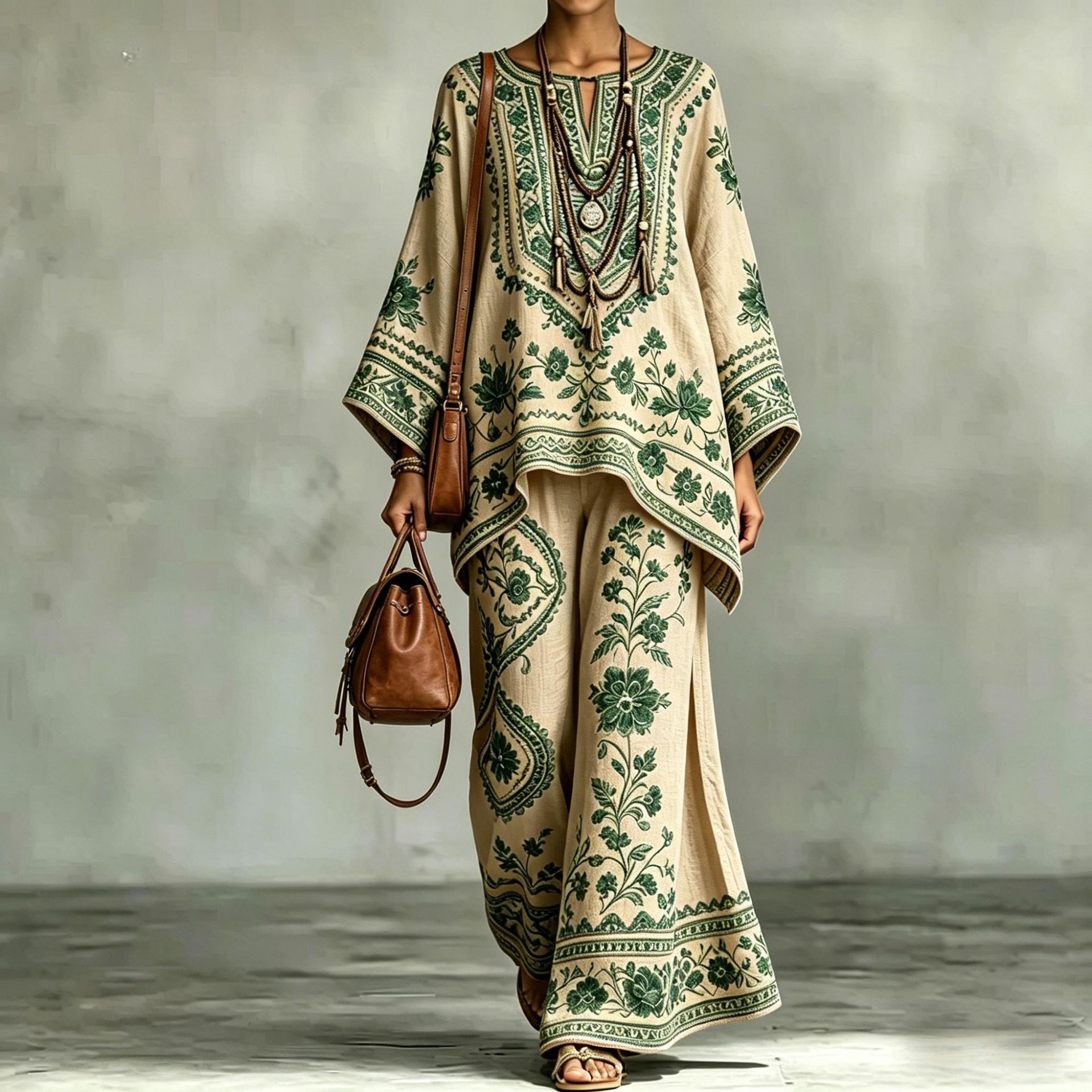 Women's Fashionable Loose-Fit Printed Long-Sleeve Set 