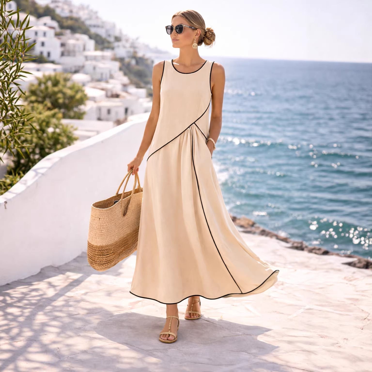 Mediterranean-style Vacation Dress For Women Contrast Colors 