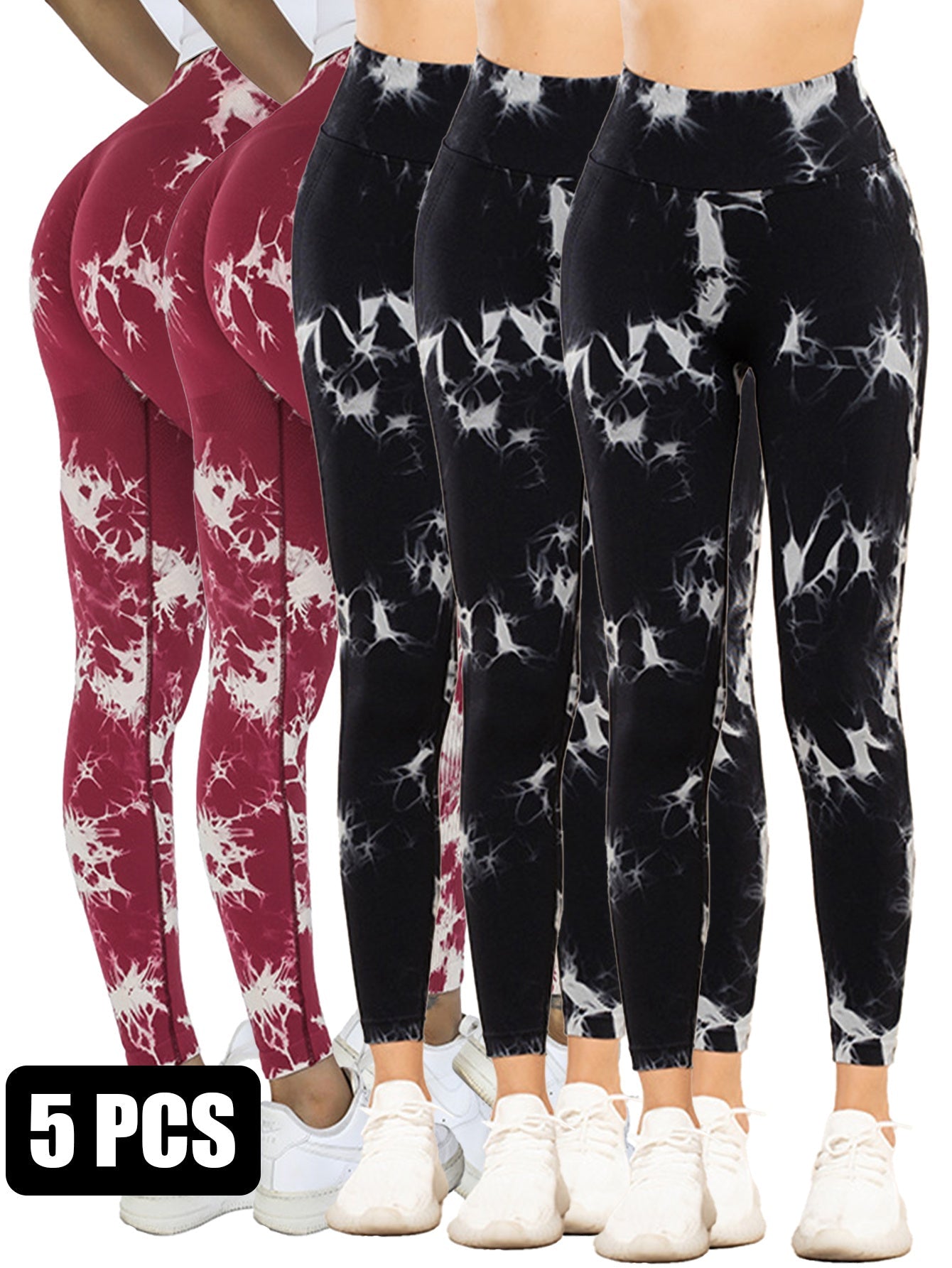 5PCS Tie-dye Cut-out Leggings Fitness Yoga Pants For The Gym CJ US