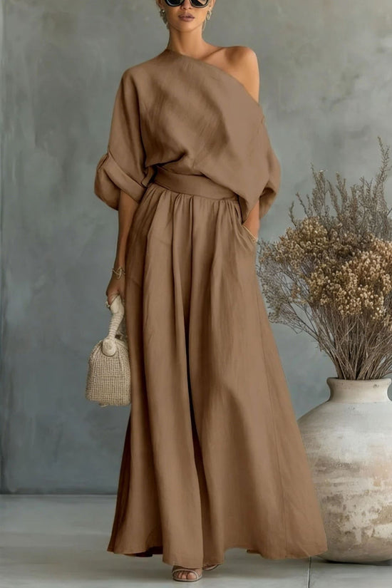 Cropped Off-shoulder Top And Pants Two-piece Set 