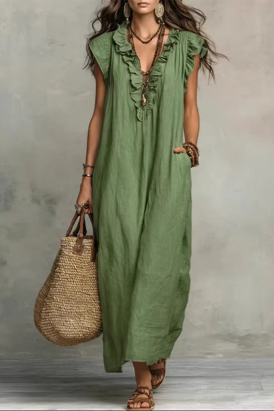 Women's Spring Summer Pocket Ruffle Elegant Dress 