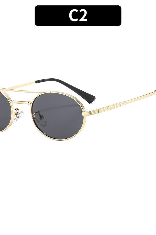 Retro Oval Fashionable Dual-Beam Metal Sunglasses For Sun Protection 