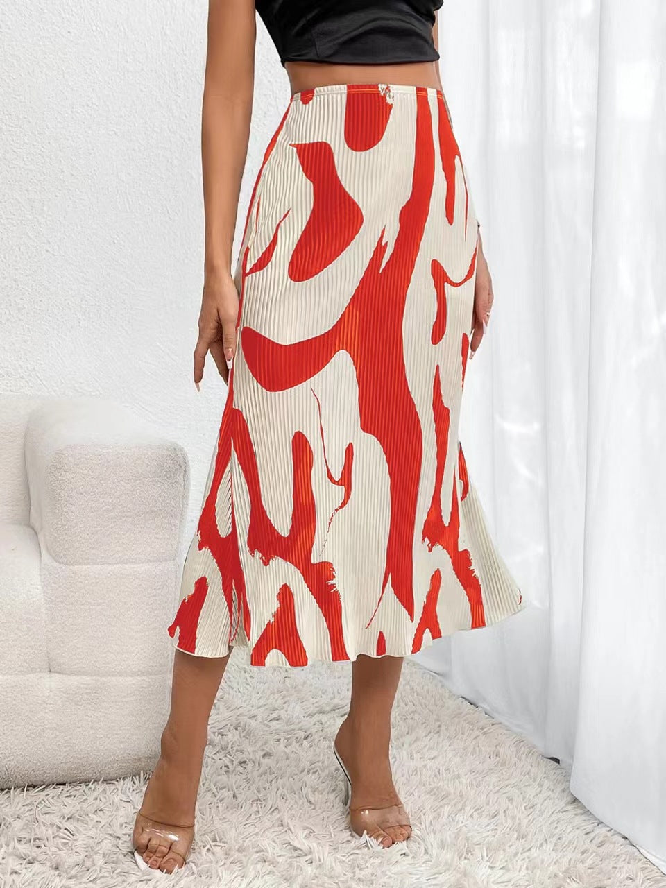 Women’s Tropical Print Pleated Skirt 