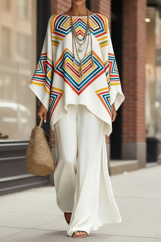 Women's Fashionable Printed Crew-Neck Casual Long-Sleeve Set 