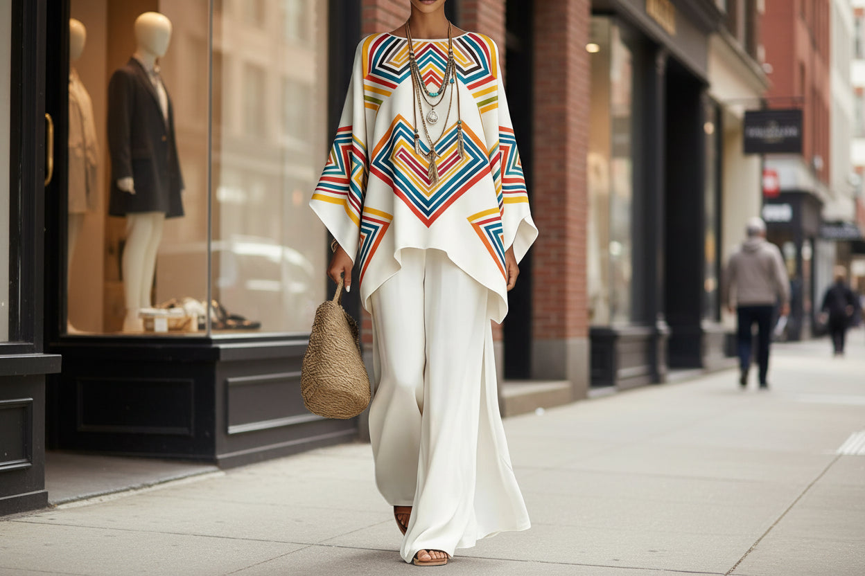 Women's Fashionable Printed Crew-Neck Casual Long-Sleeve Set 