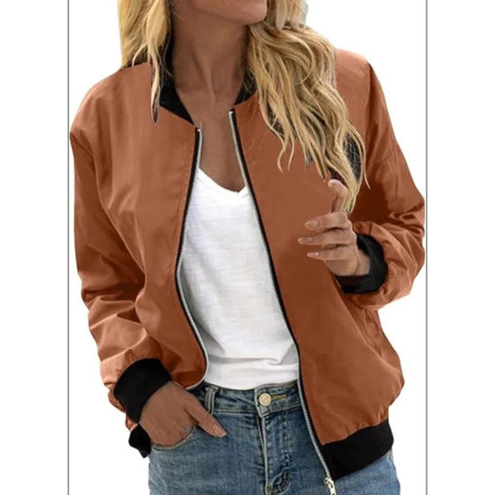 Minimalist Color-Block Stand-Collar Zip Jacket 