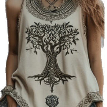 Ethnic Style Embroidered Fringe V-Neck Resort Top 