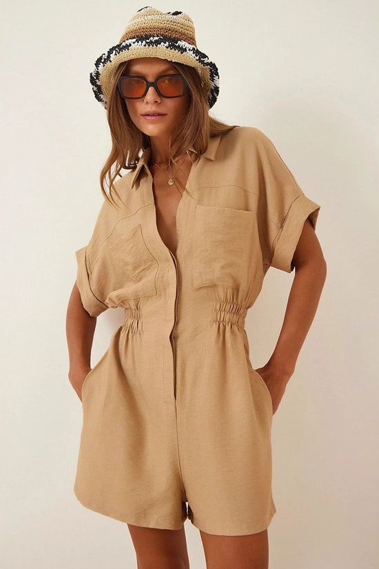 Workwear Jumpsuit Loose-fitting Figure-flattering Made Of Cotton And Linen 