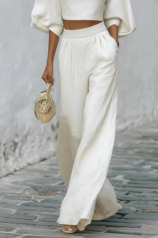 Womens Short Top And High-Waisted Casual Pants Two-Piece Set 