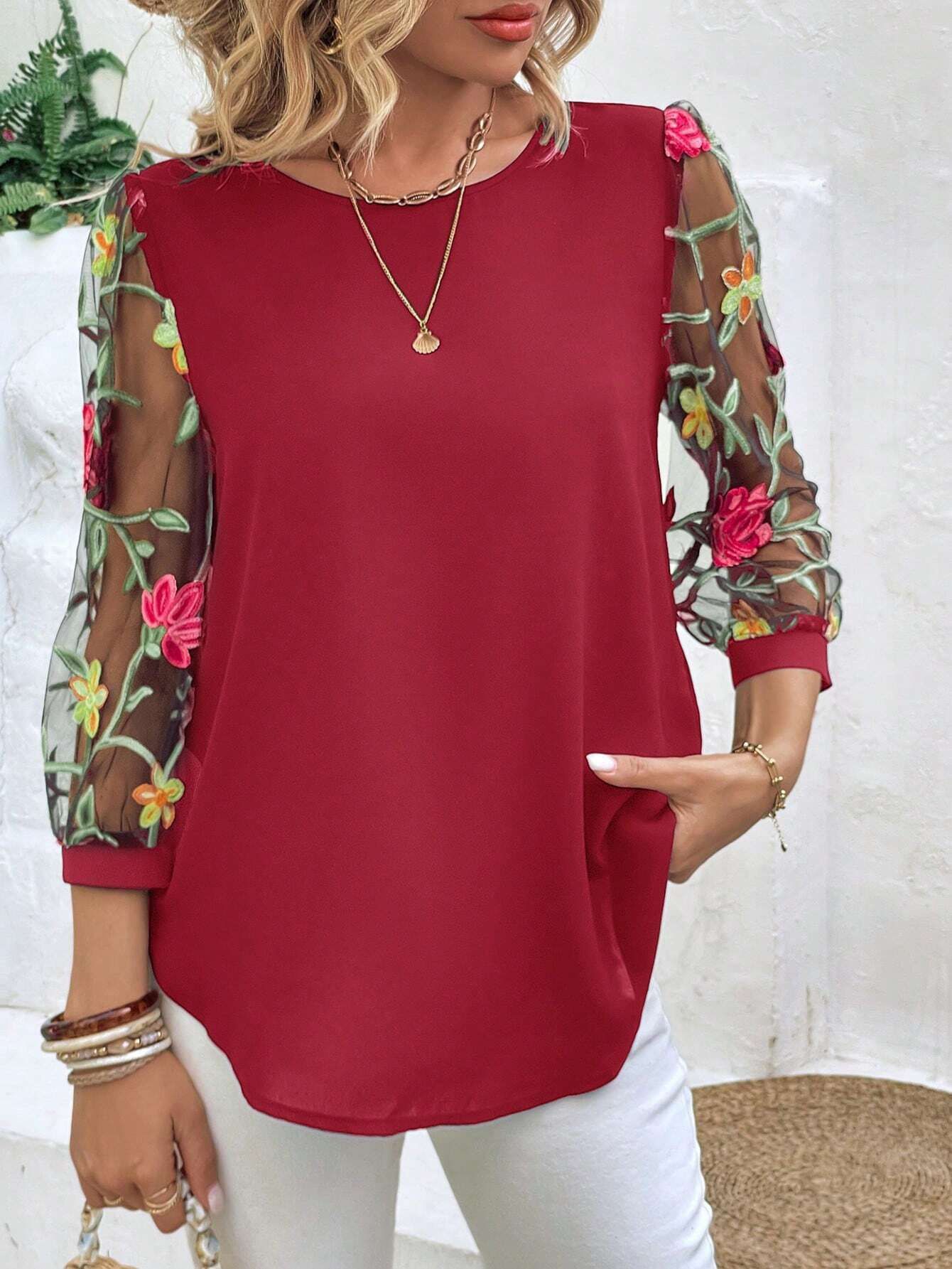 Women's Casual Mesh Black Patchwork Top 