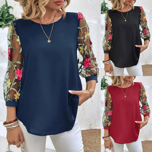 Women's Casual Mesh Black Patchwork Top 