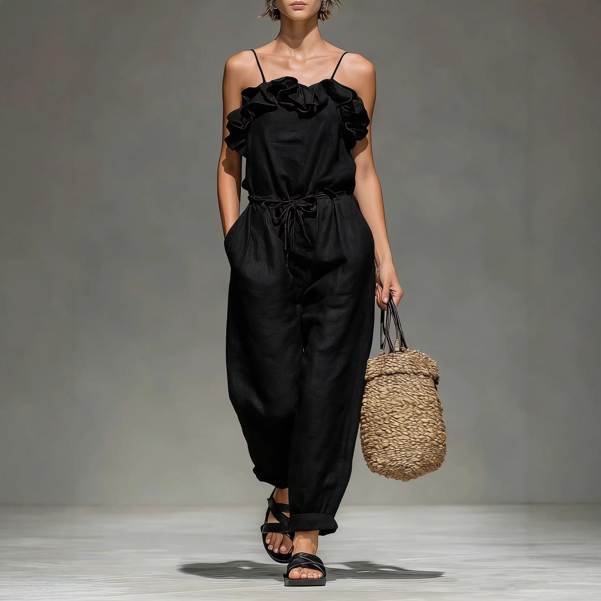 Women's Off-Shoulder Ruffled Wide-Leg Jumpsuit 