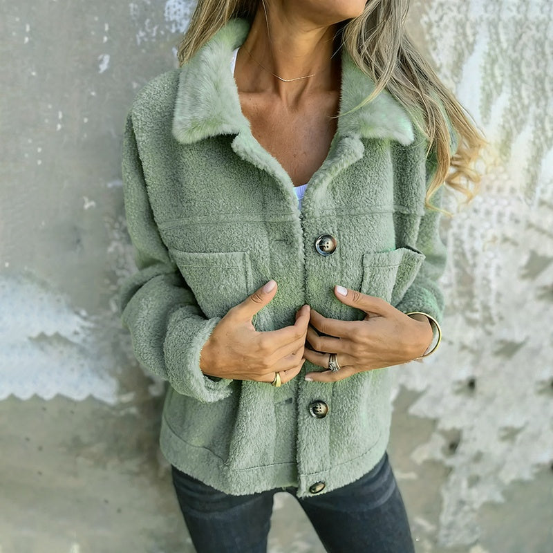 Plus Size Women’s Solid Color Sherpa Jacket CJ US