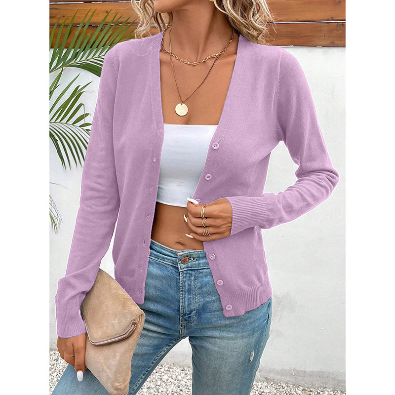 Women's Long Sleeve V-Neck Button Down Cardigan Knit Shrugs Sweater CJ US