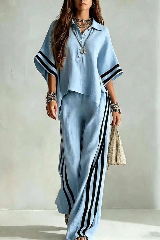 Womens Clothing Short-Sleeve Shirt And Loose Pants Two-Piece Set 