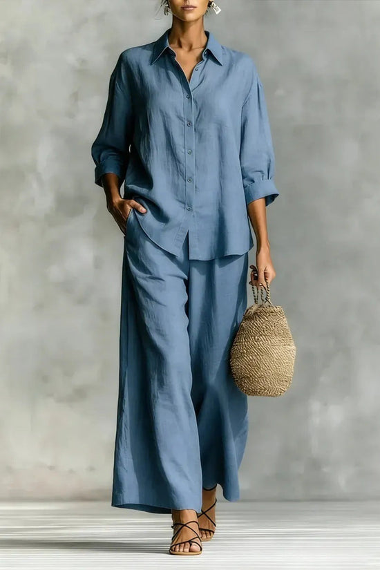 Women's Cotton And Linen Wide-leg Pants Suit 