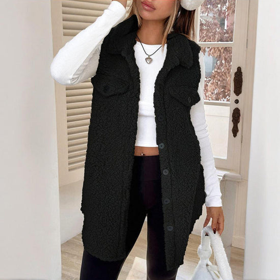 “Wool-Like Sleeveless Vest with Lapel – Mid-Length Waistcoat” CJ US