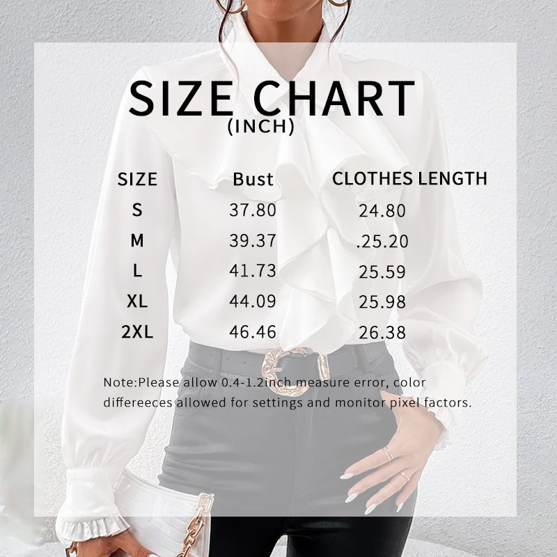 Women's Ruffled Collared Blouse, Long Sleeve Dressy Casual Shirt, Fall Business Casual Work Tops CJ US