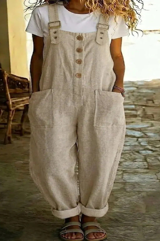 Solid-color Vintage Straight-leg Overalls For Women 