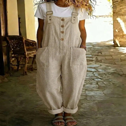 Solid-color Vintage Straight-leg Overalls For Women 