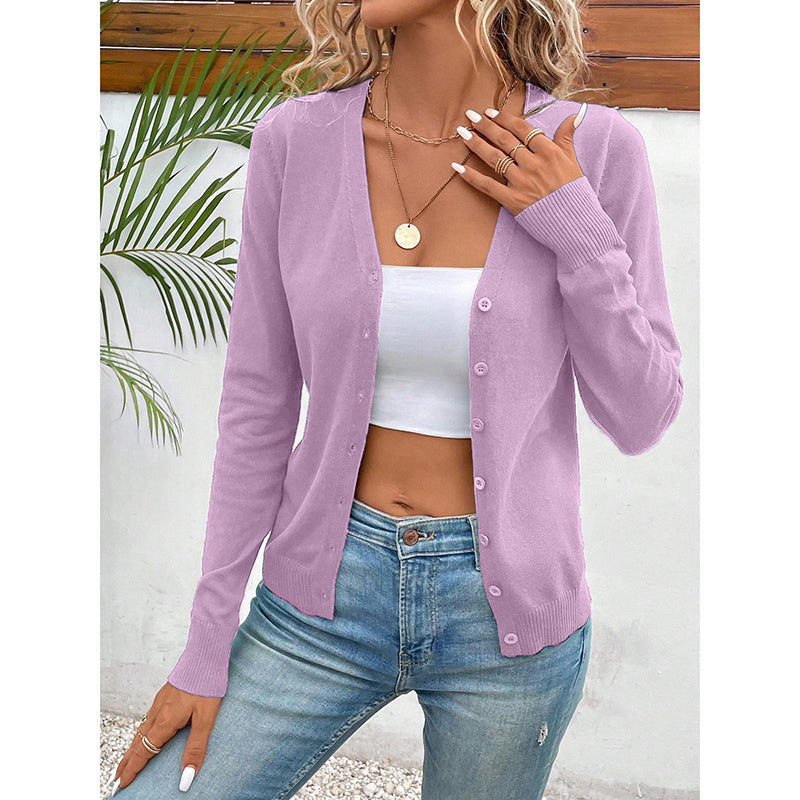 Women's Long Sleeve V-Neck Button Down Cardigan Knit Shrugs Sweater CJ US