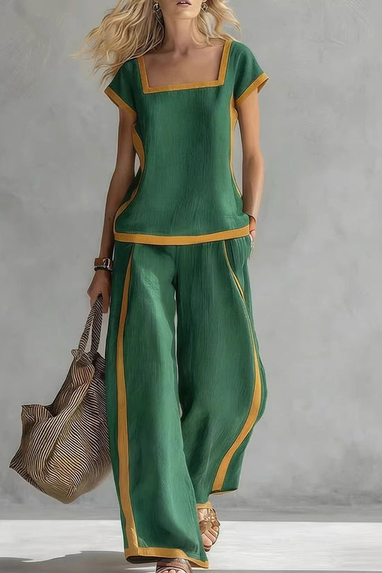 Women's Casual Square-Neck Short-Sleeve Pants Set 