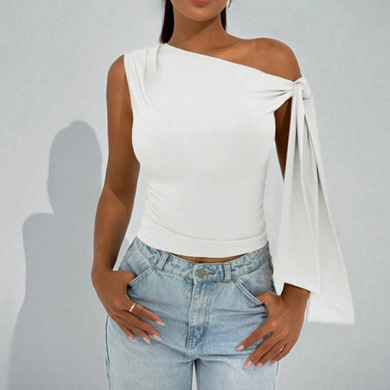 Women's  One Off The Shoulder Tops Asymmetrical Neck Tie Shoulder Going Out Shirt 