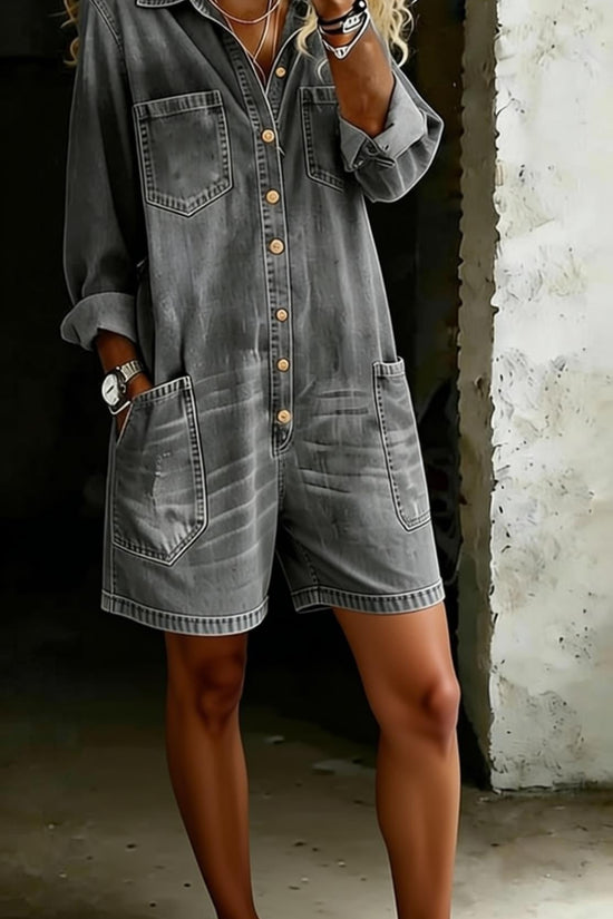 Loose-fit Faux Denim One-piece Shorts For Women 