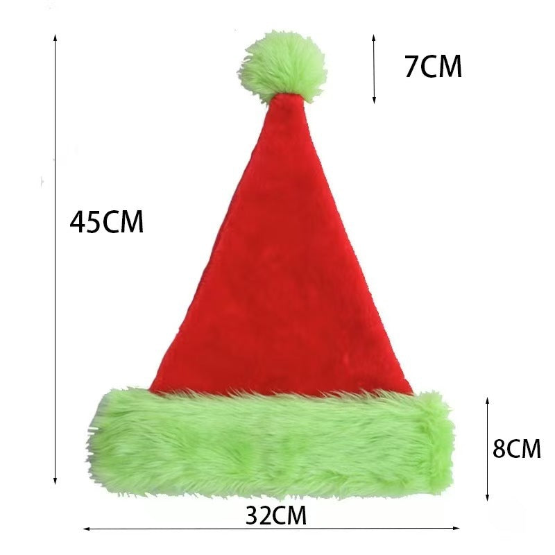 Fluorescent Green Decorative Red Suede Double Layer Christmas Hat CJ