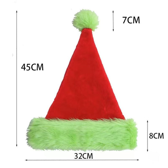 Fluorescent Green Decorative Red Suede Double Layer Christmas Hat CJ
