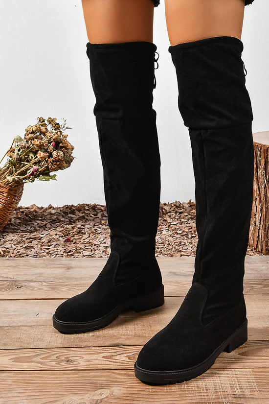 Women’s Elastic Knee-High Boots – Thick Sole Solid Color Fashion Boots - FitiqueFit