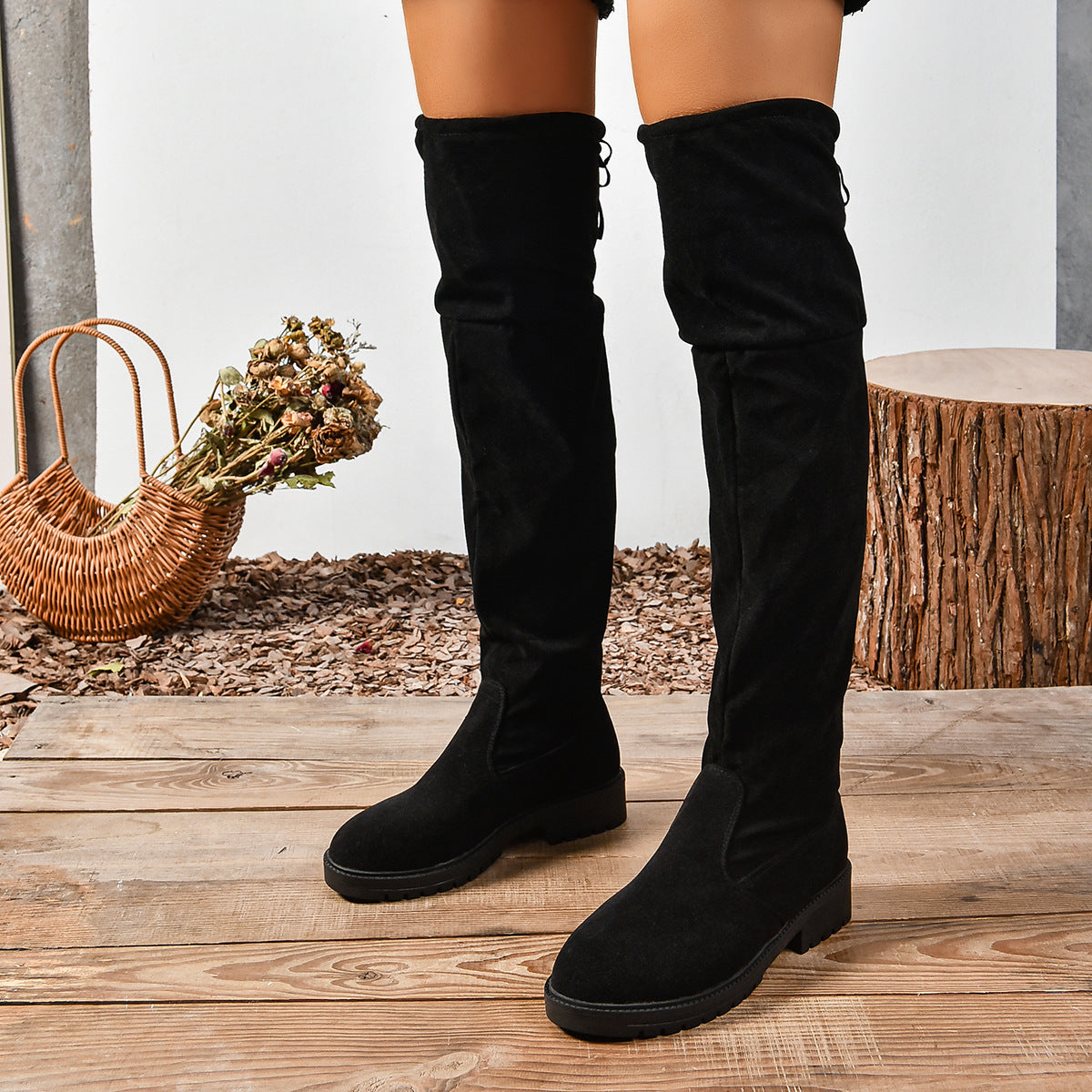 Women’s Elastic Knee-High Boots – Thick Sole Solid Color Fashion Boots - FitiqueFit