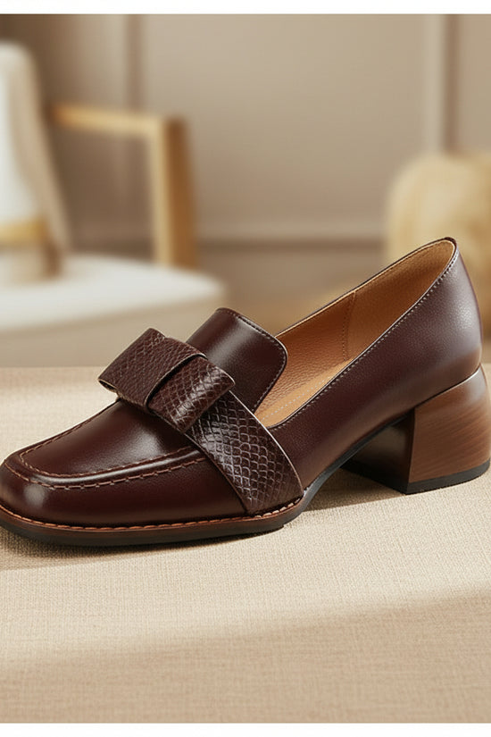 Elegant And Sophisticated Soft Cowhide Commuter Shoes With A Chunky Mid Heel 