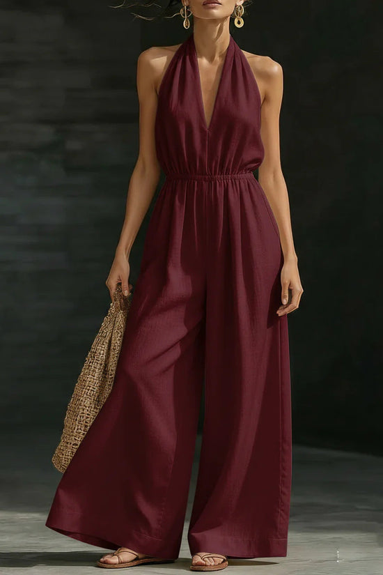 V-neck Halter Neck Jumpsuit For Women 