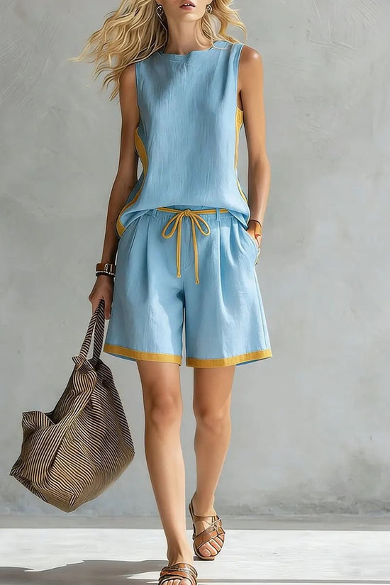 Solid-color Loose Casual Vest And Shorts Set 