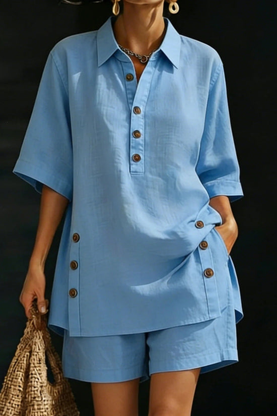 Womens Short-Sleeve Shirt And Loose Pants Two-Piece Set 