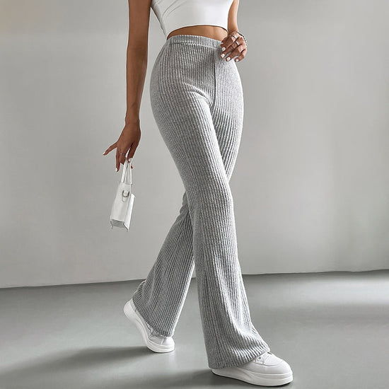 Women's Solid Color Rib-Knit Jogger Pants, Casual Stretch Pull-On Trousers For Spring And Fall 