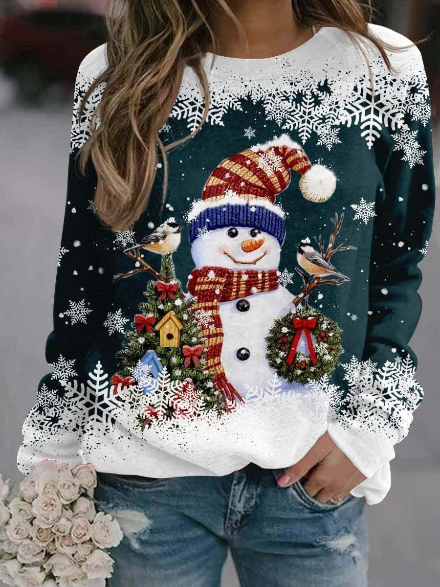 Snowman Printed Panel Loose Sweater CJ
