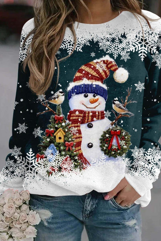 Snowman Printed Panel Loose Sweater CJ