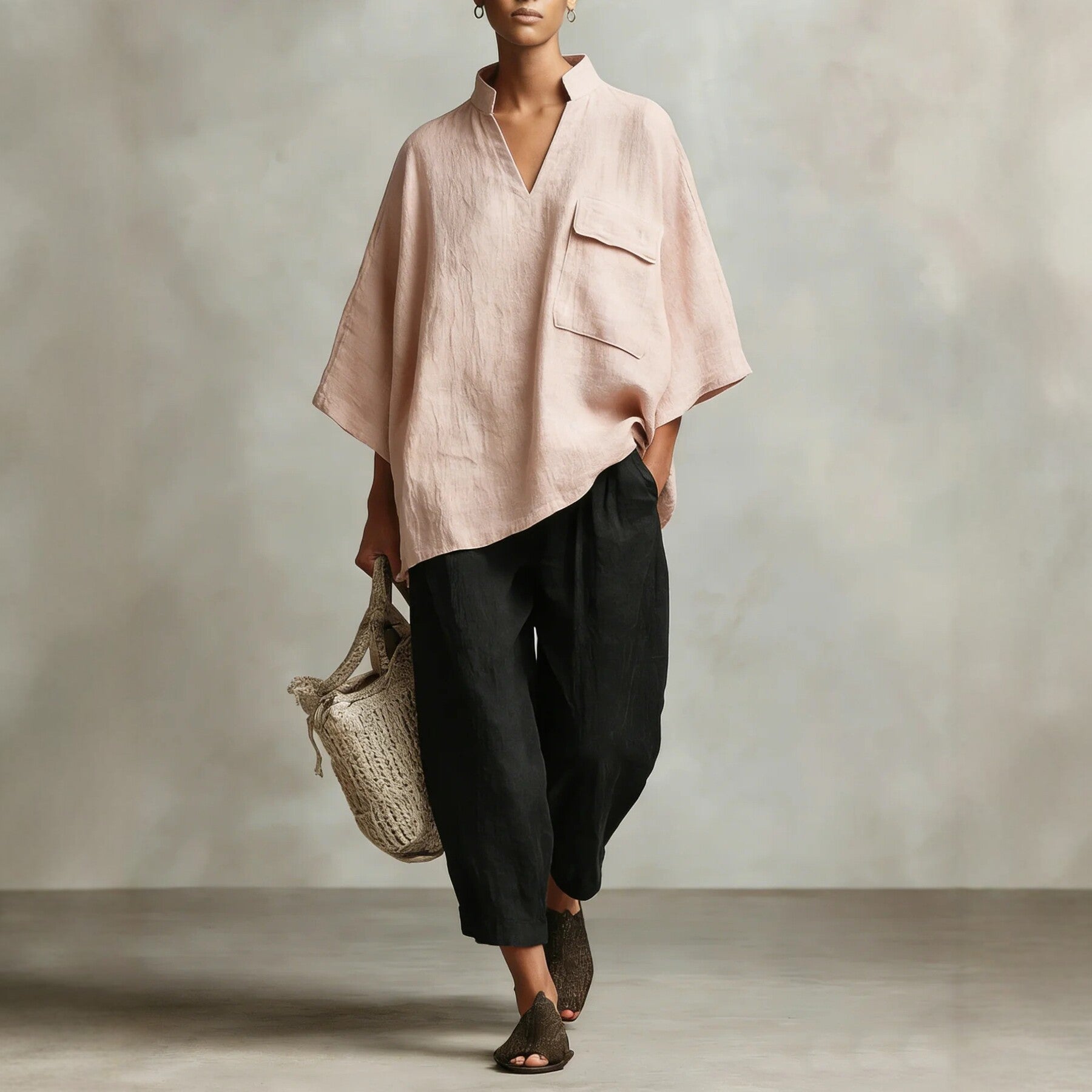Loose-fitting Solid-color Stylish Women's Linen Shirt 