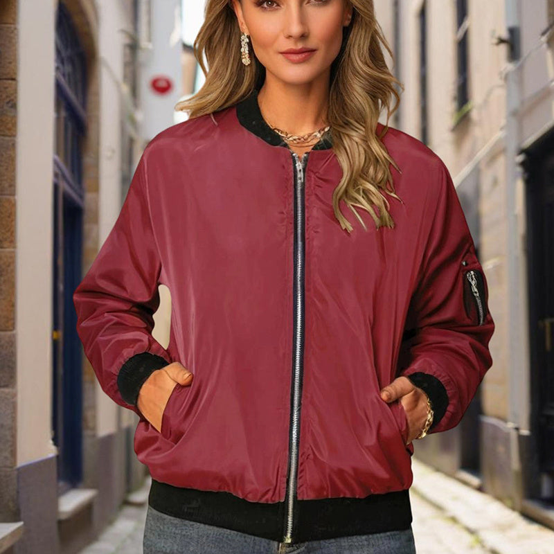 Minimalist Color-Block Stand-Collar Zip Jacket CJ