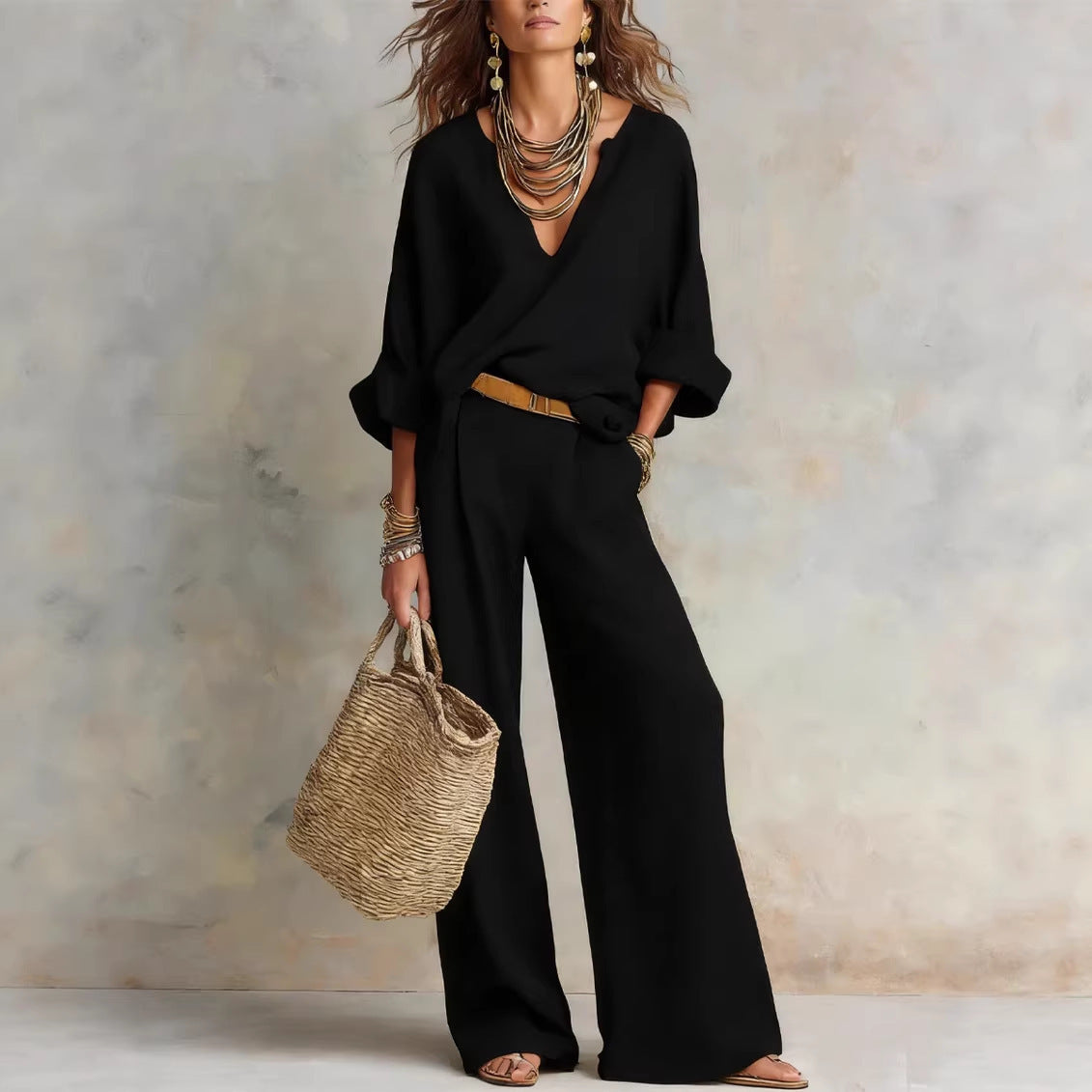Fashionable Casual Linen Loose Vacation Set 