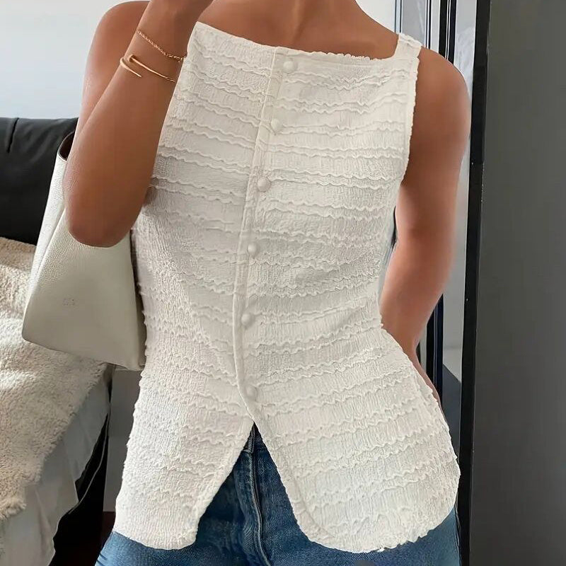 Trendy Square Neck Button Up Vest Top Y2k Going Out Tank Tops CJ US